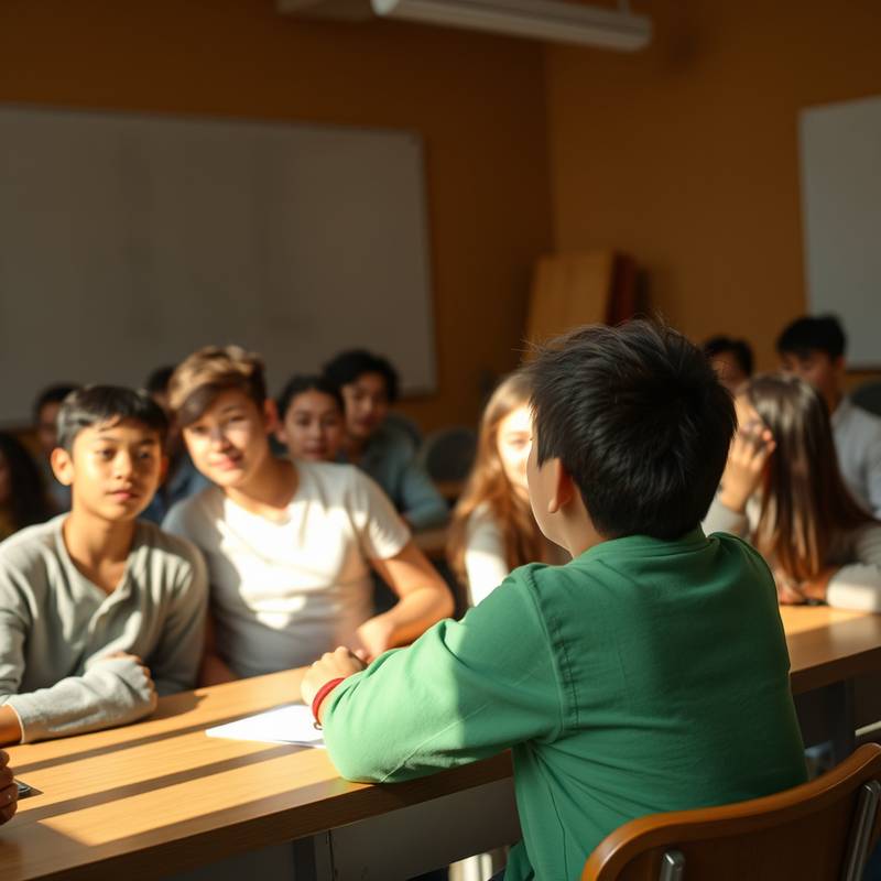 Alunos participando ativamente de uma aula de atuação em sala de aula